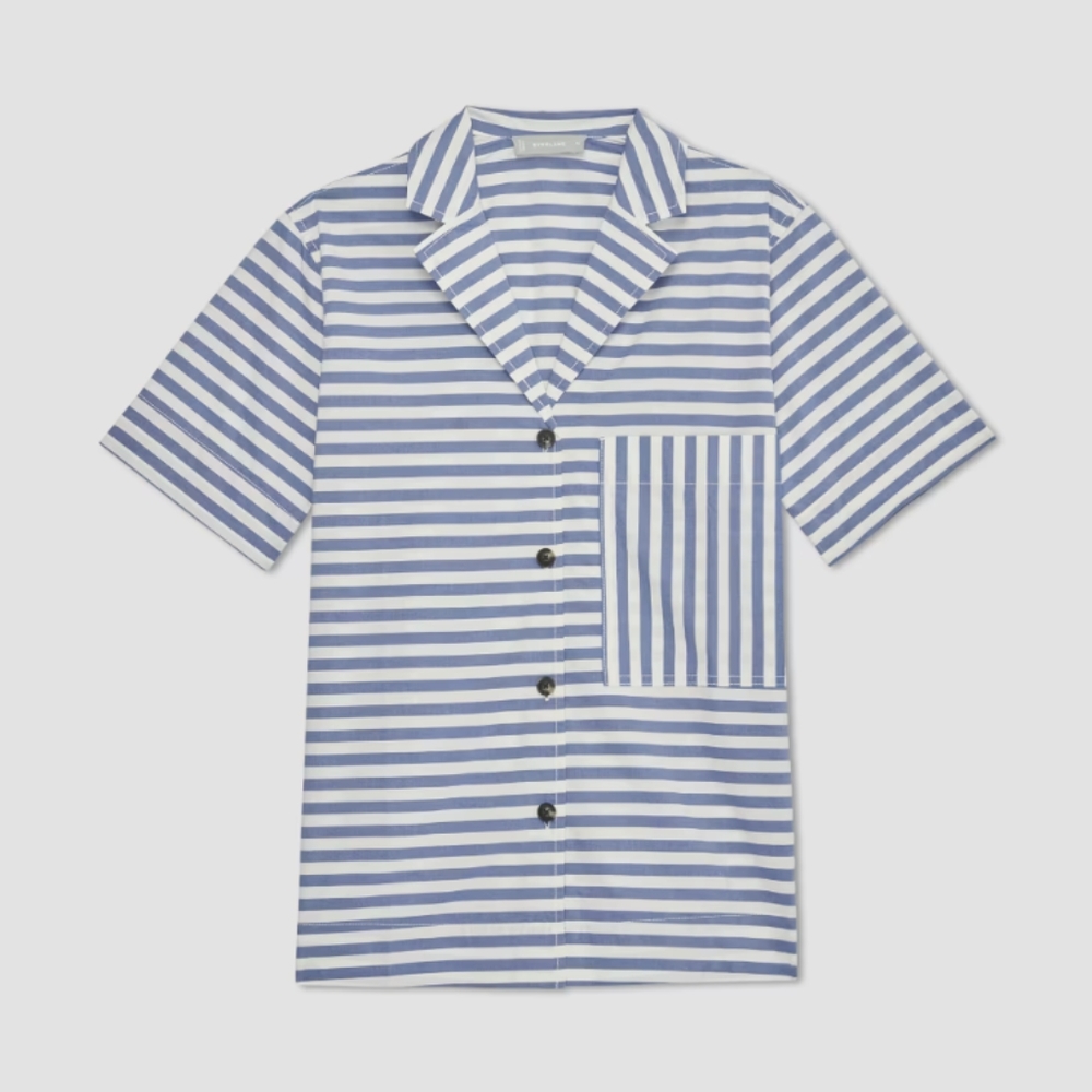 Everlane The Poplin Shirt in Blue and White Stripe